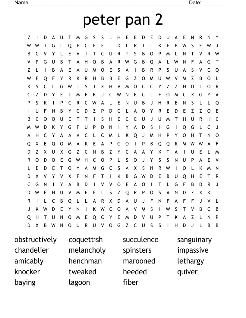 peter pan 2 Word Search
