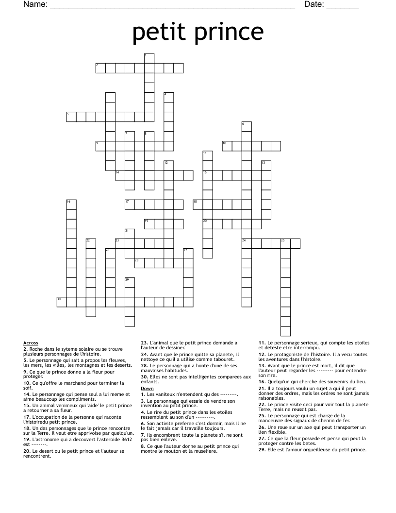 petit prince Crossword
