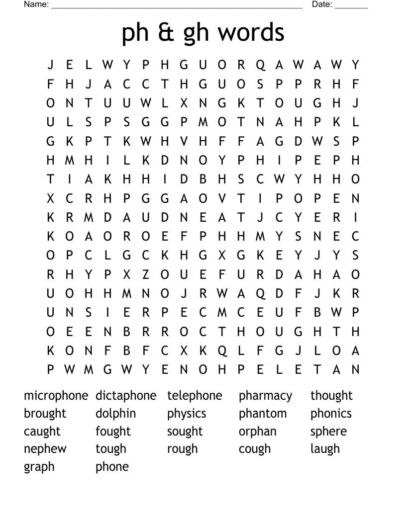 ph & gh words Word Search