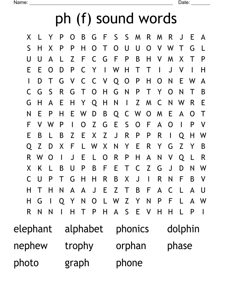 ph (f) sound words  Word Search