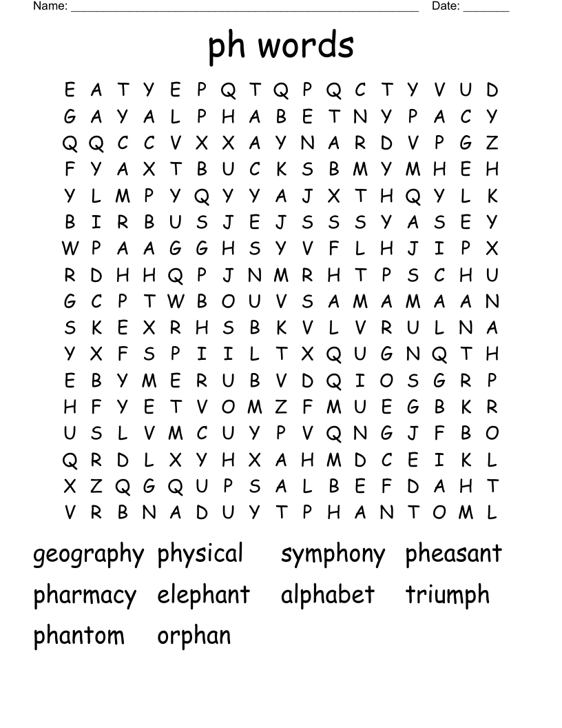 ph words Word Search