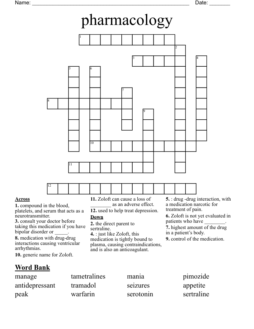 pharmacology Crossword