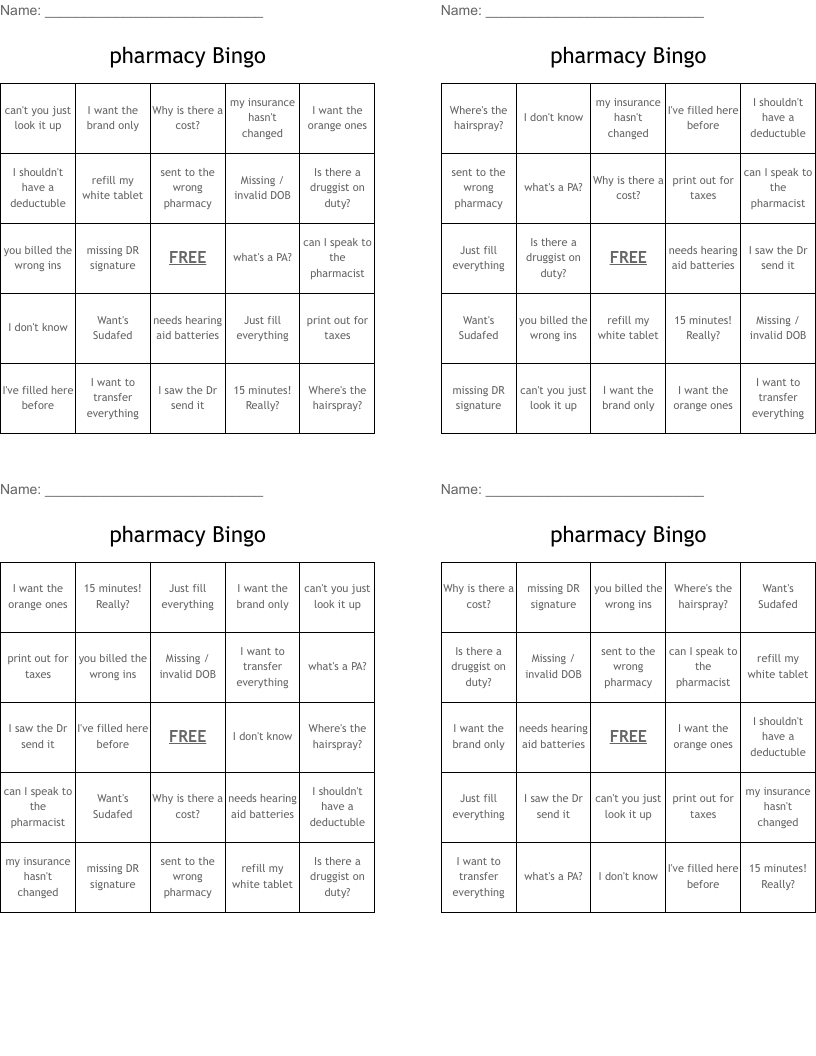 pharmacy Bingo