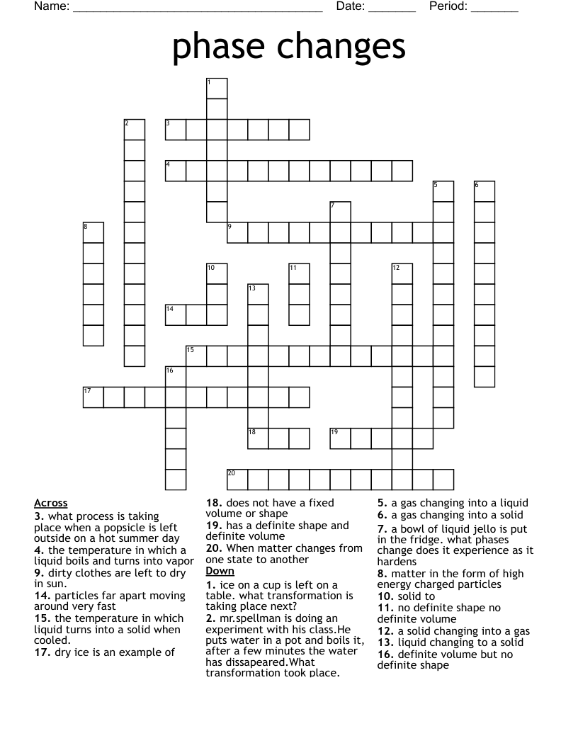 phase changes  Crossword