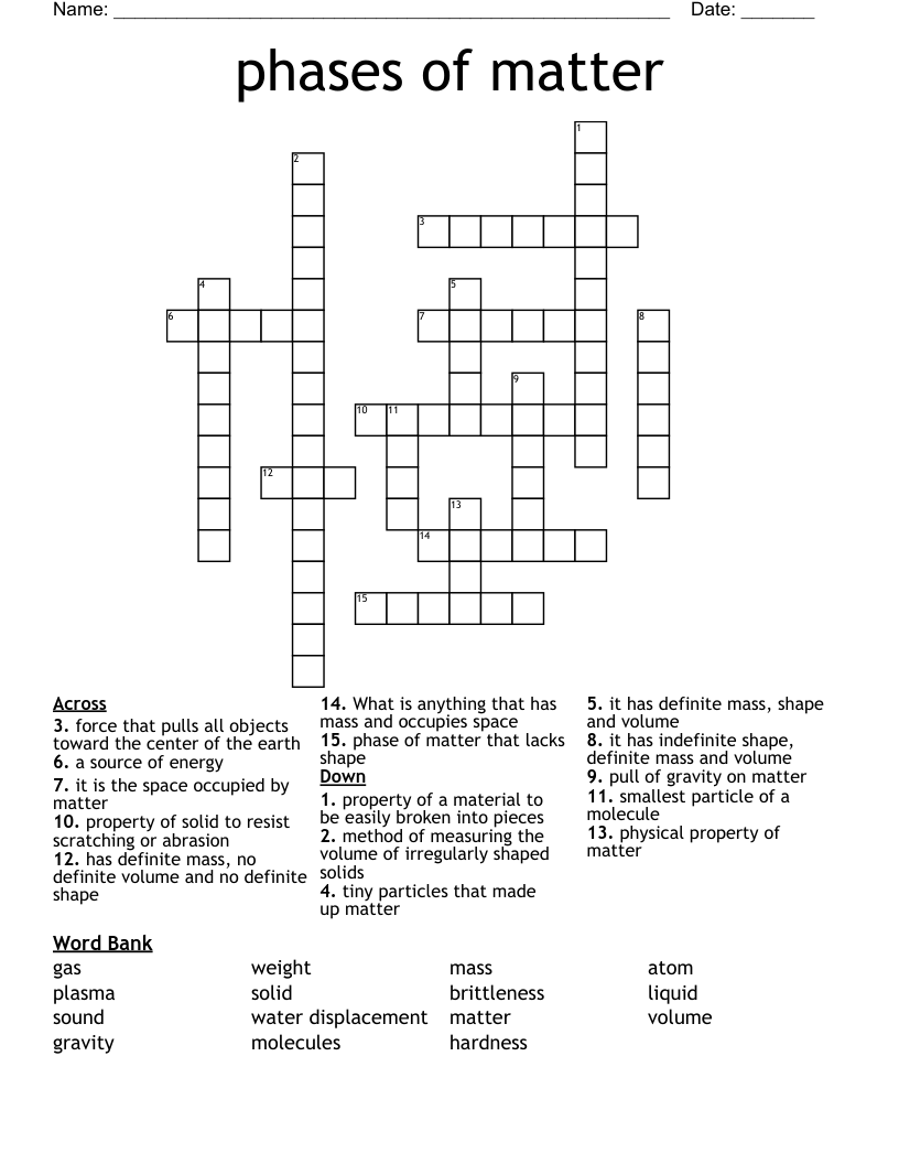 phases of  matter Crossword