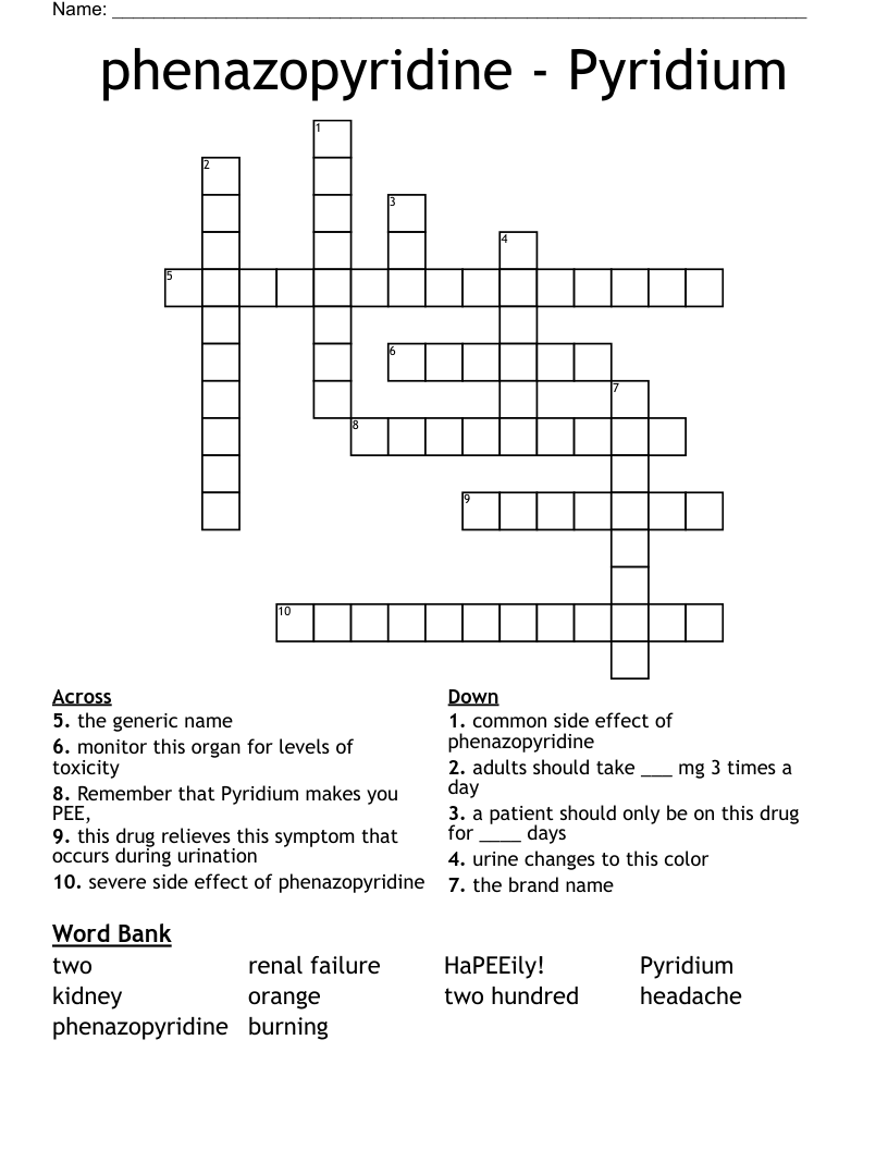 phenazopyridine - Pyridium  Crossword
