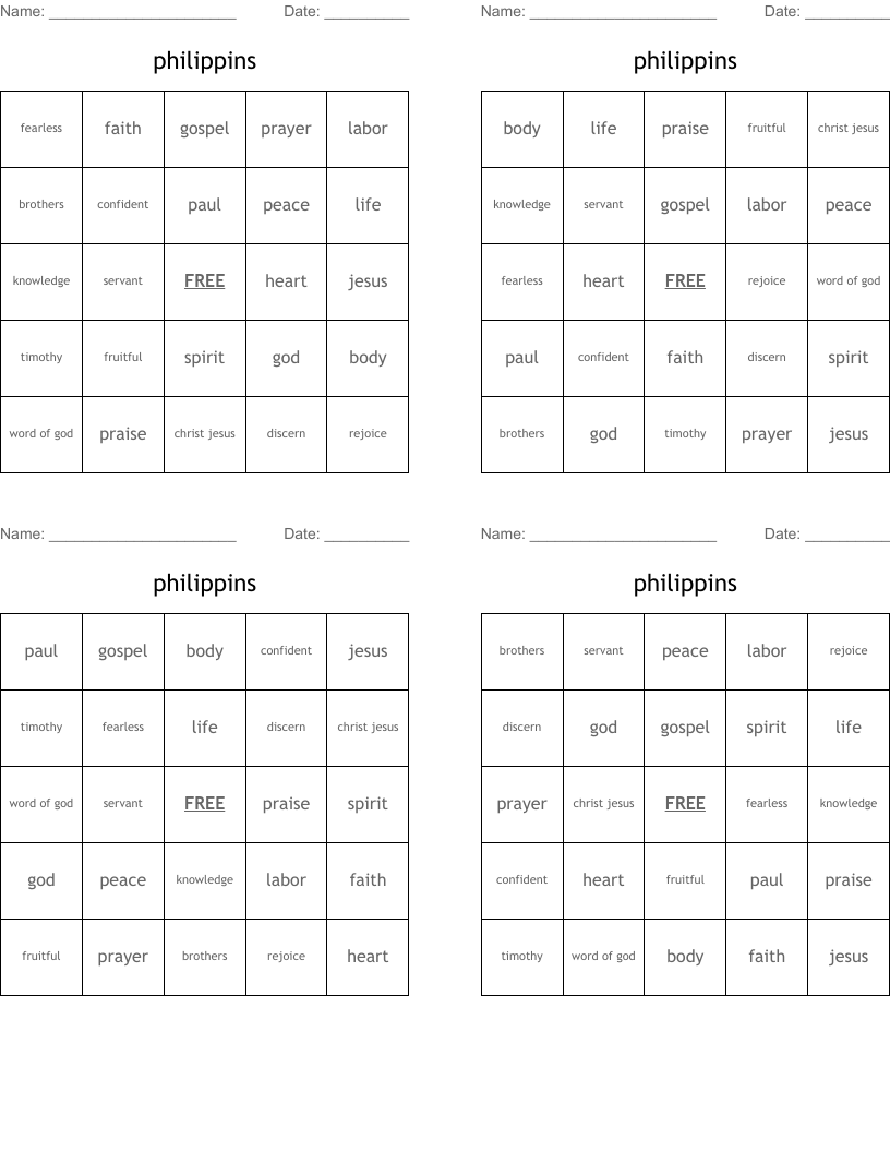 philippins Bingo Cards