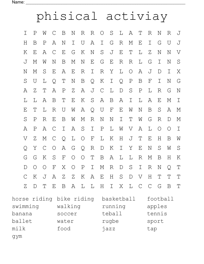 phisical activiay  Word Search