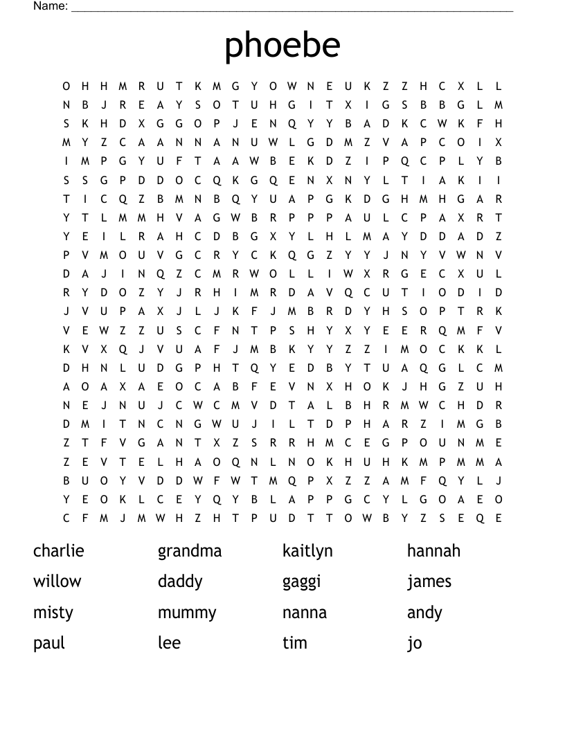 phoebe  Word Search
