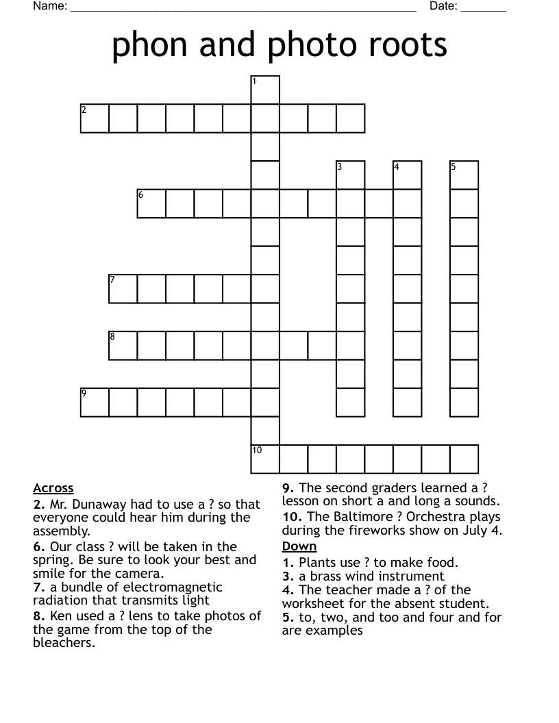phon and photo roots Crossword