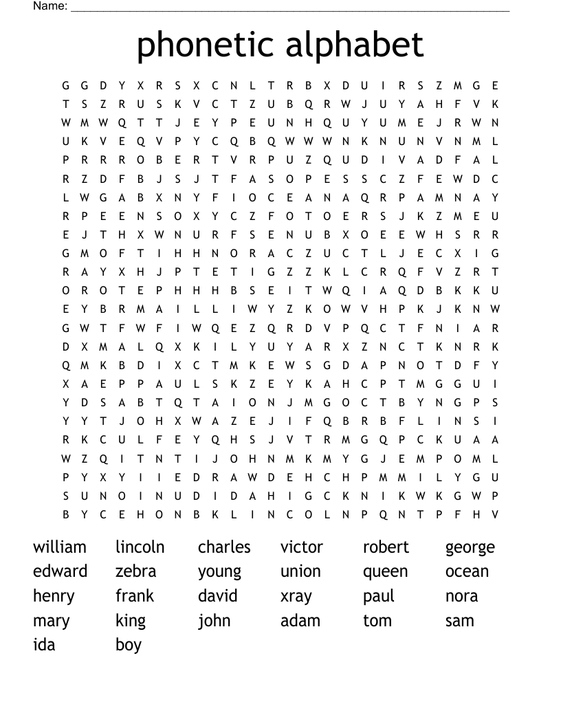 phonetic alphabet Word Search
