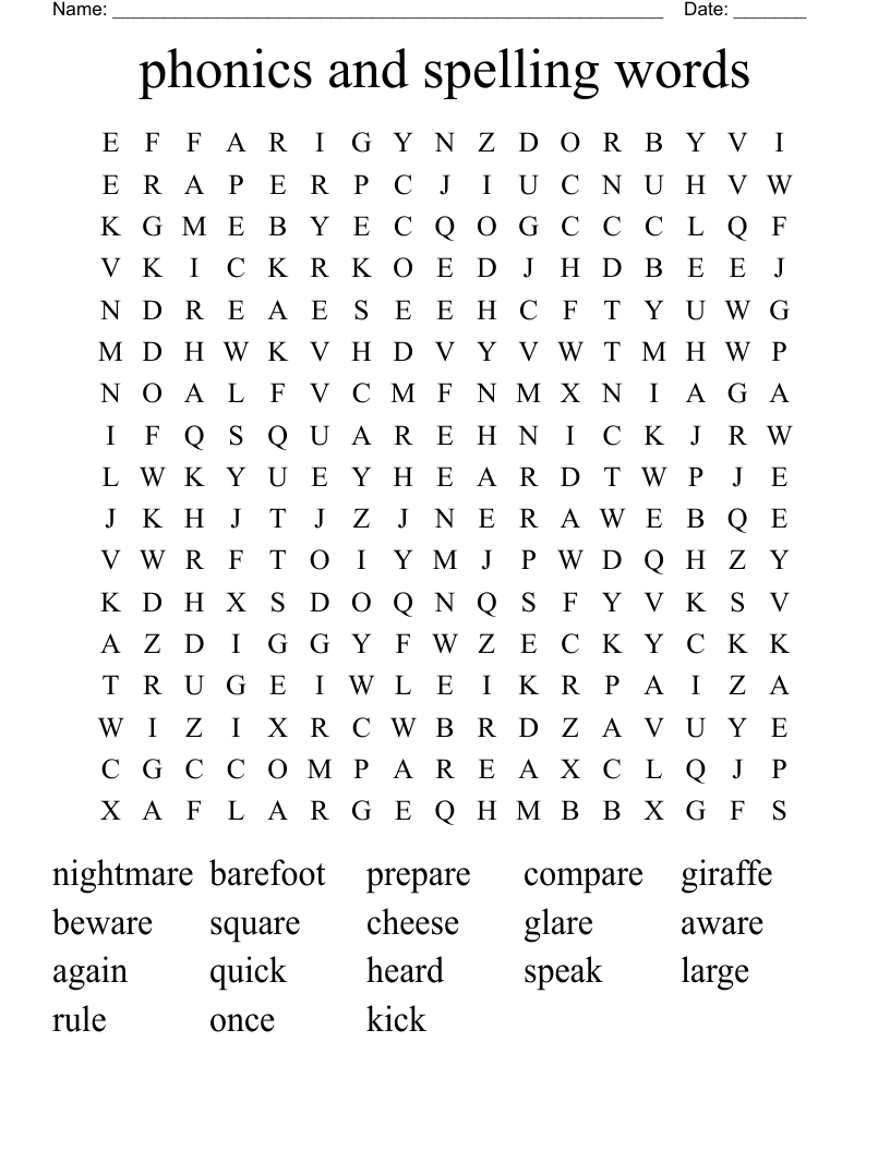 phonics and spelling words Word Search