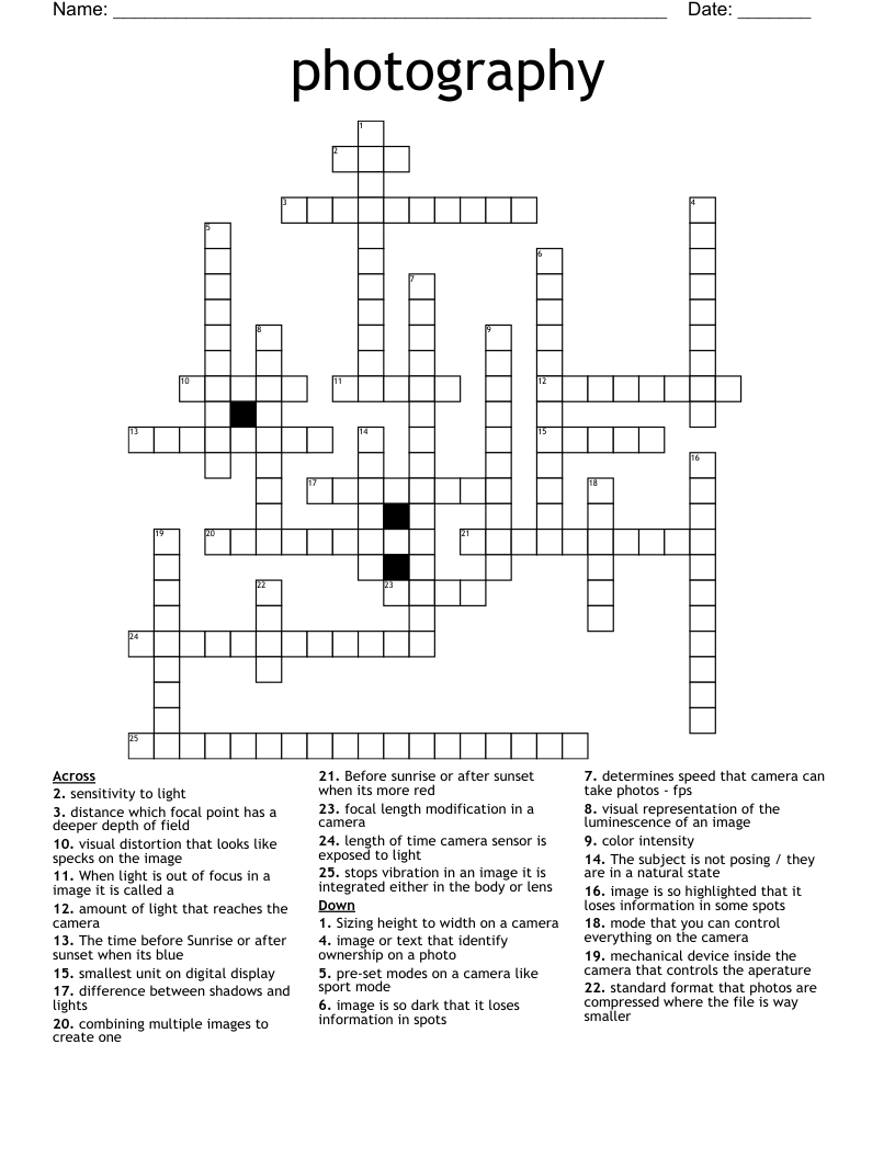 photography Crossword