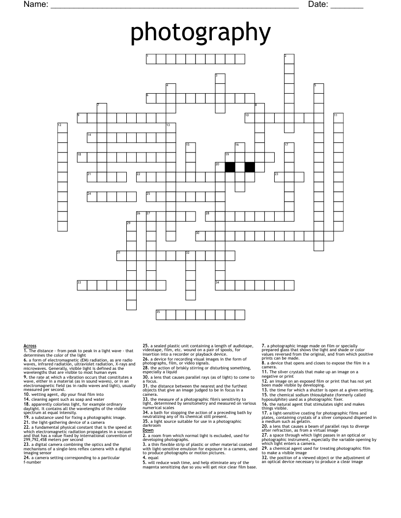 photography Crossword