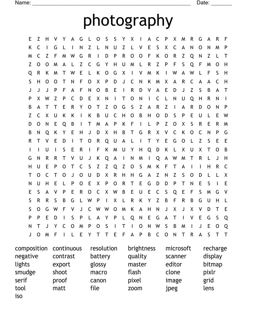 photography  Word Search