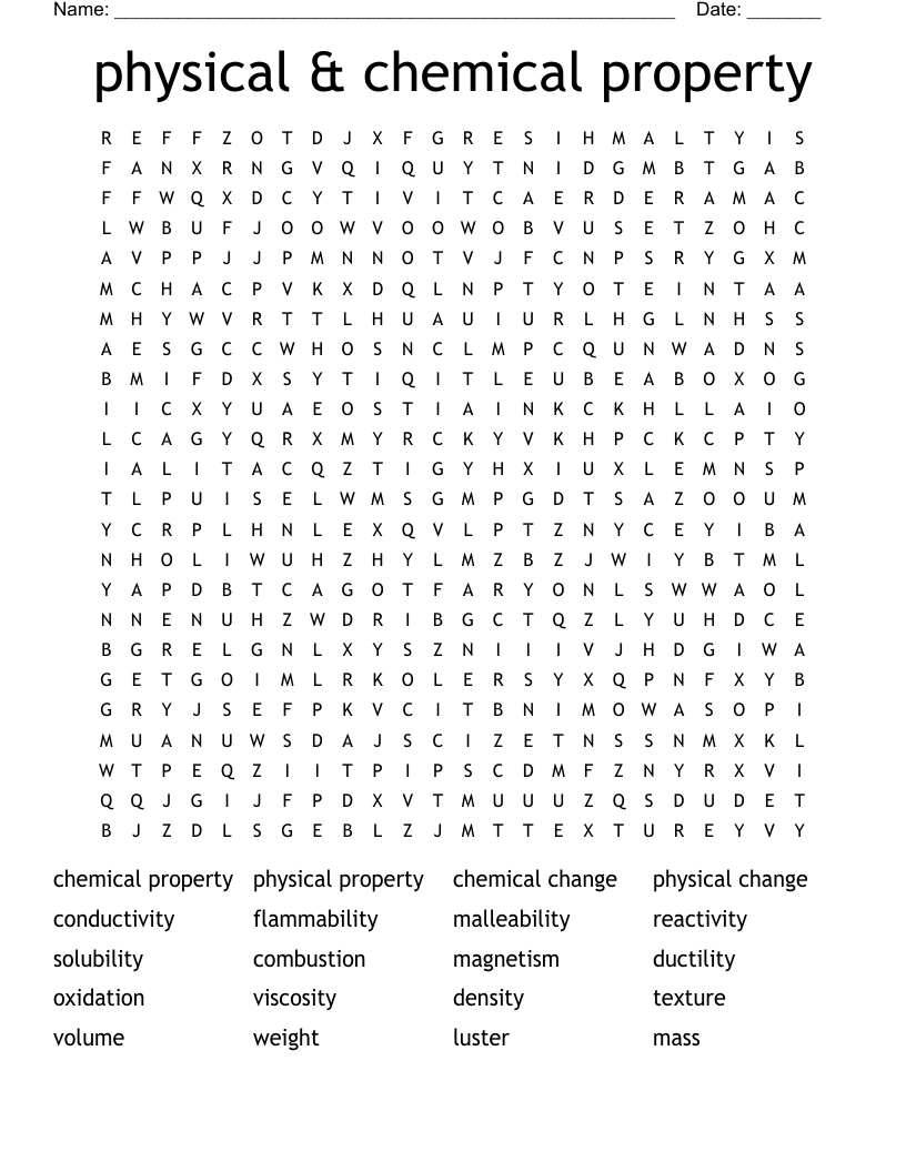 physical & chemical property Word Search