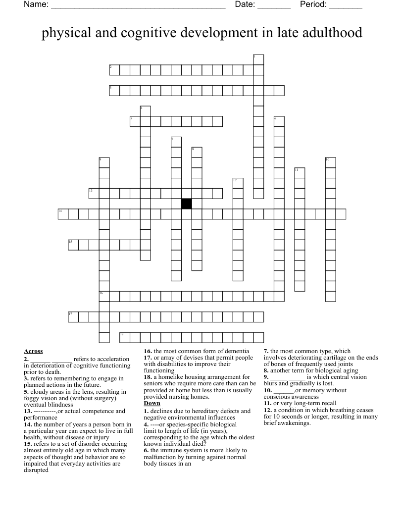 physical and cognitive development in late adulthood Crossword