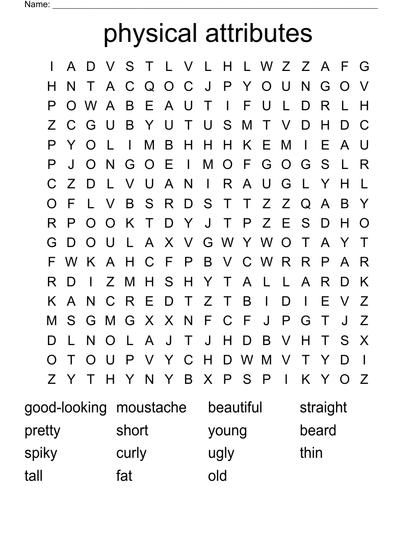 physical attributes Word Search