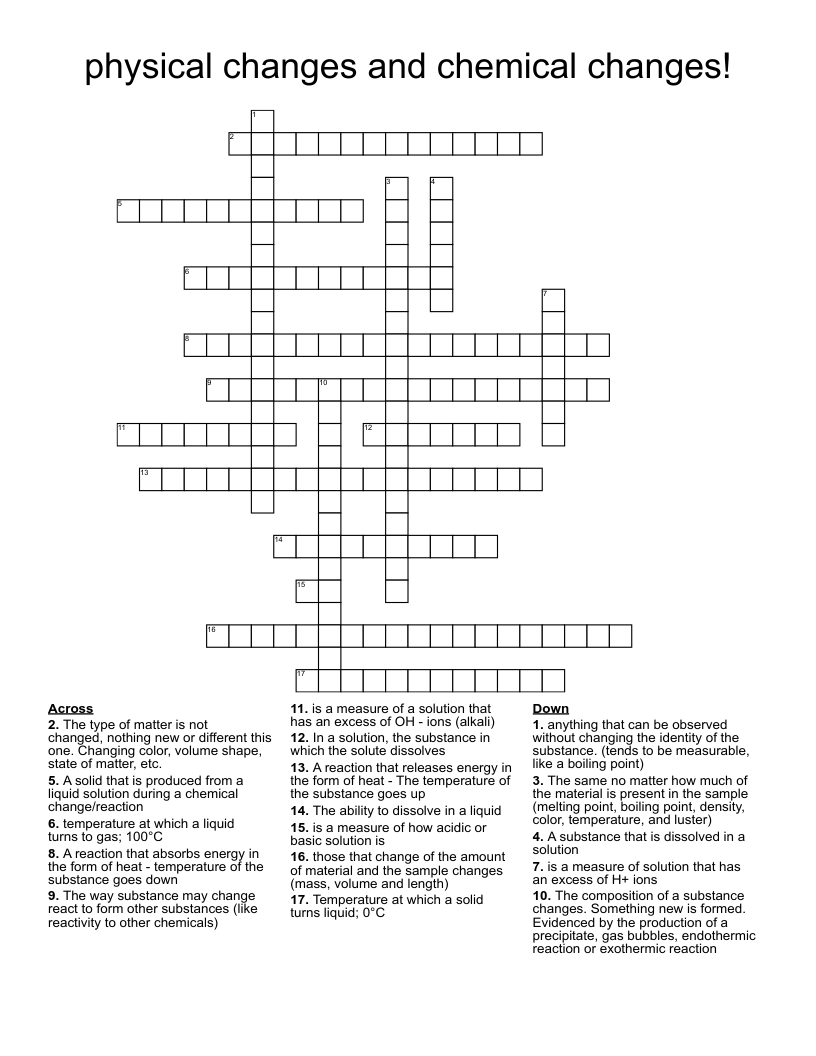 physical changes and chemical changes! Crossword