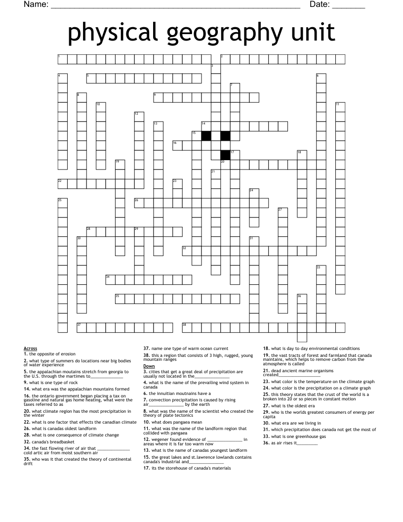 physical geography unit Crossword
