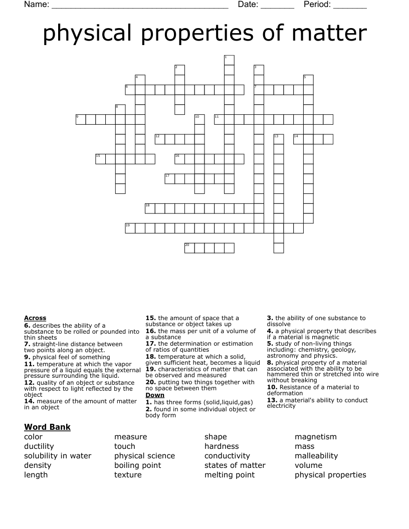 physical properties of matter Crossword
