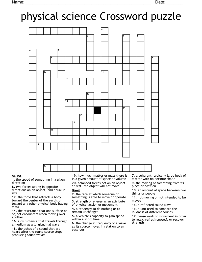 physical science Crossword puzzle