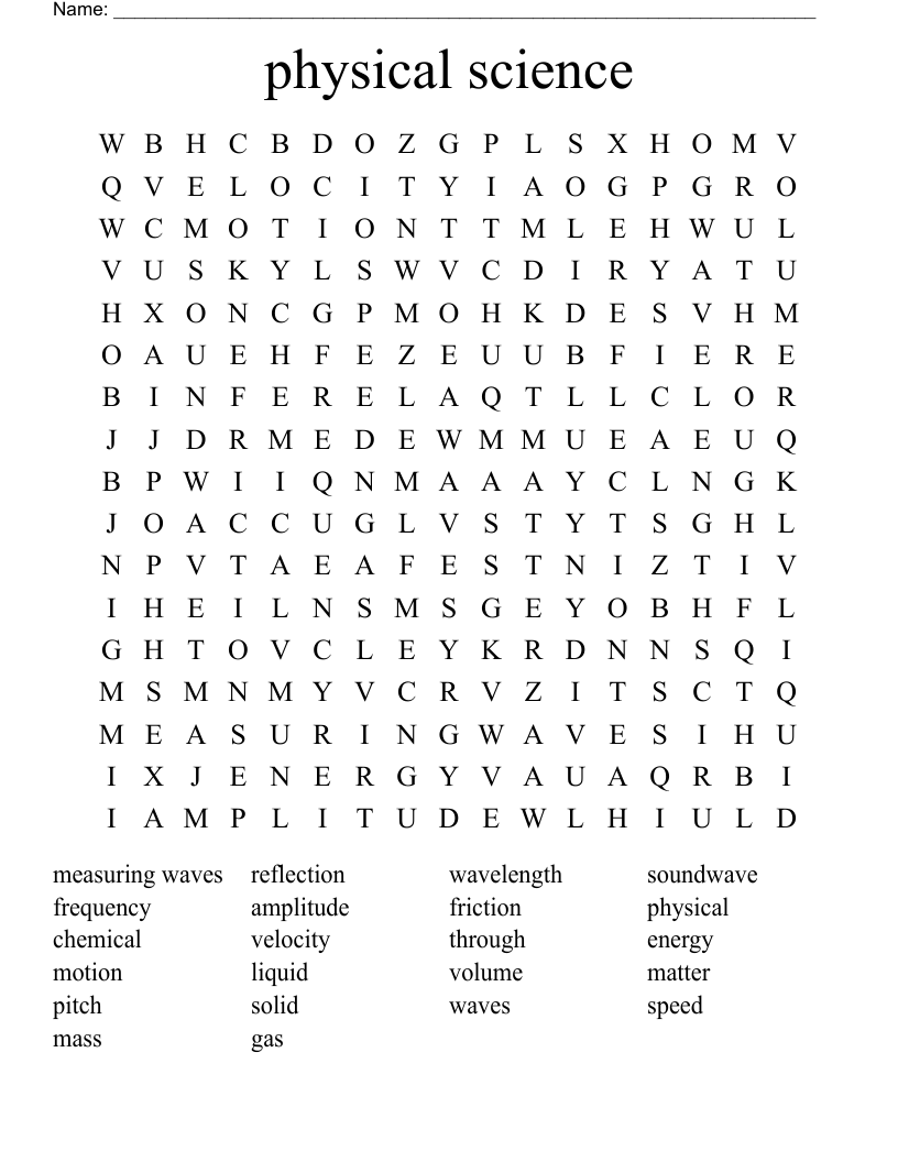 physical science  Word Search