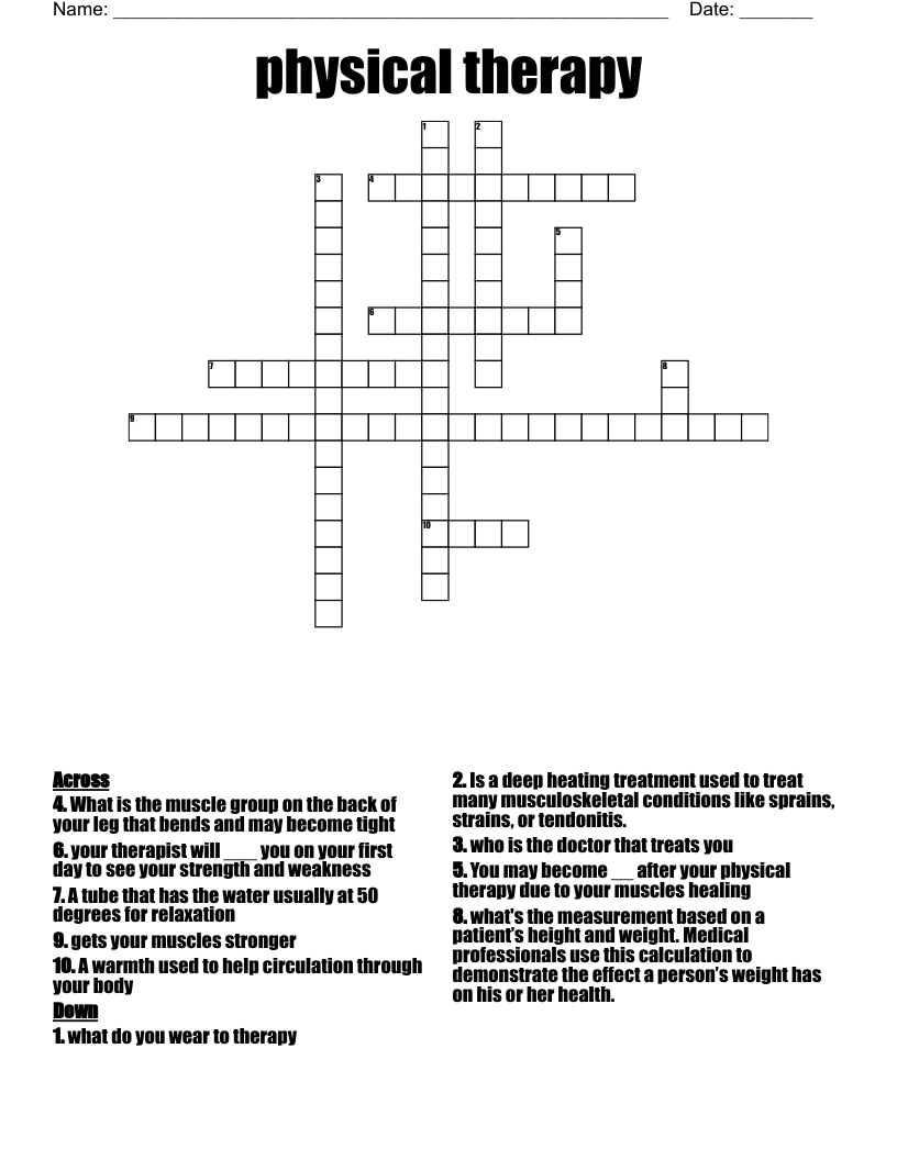 physical therapy   Crossword