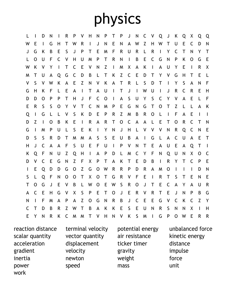 physics  Word Search