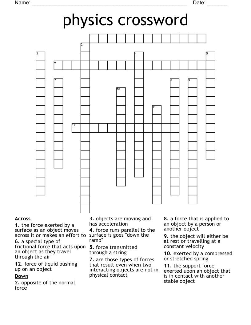 physics crossword 