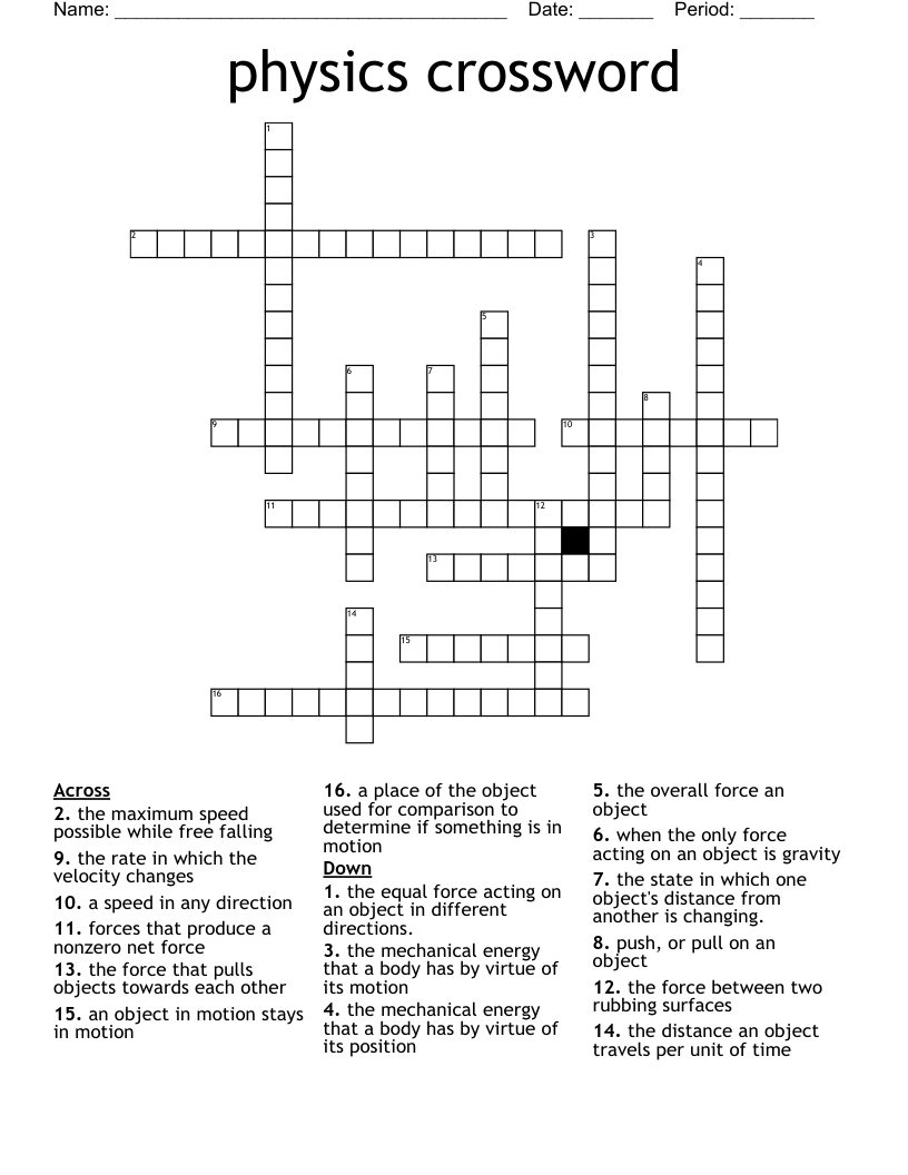 physics crossword 