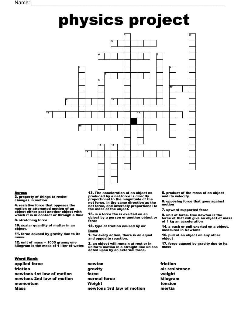 physics project Crossword
