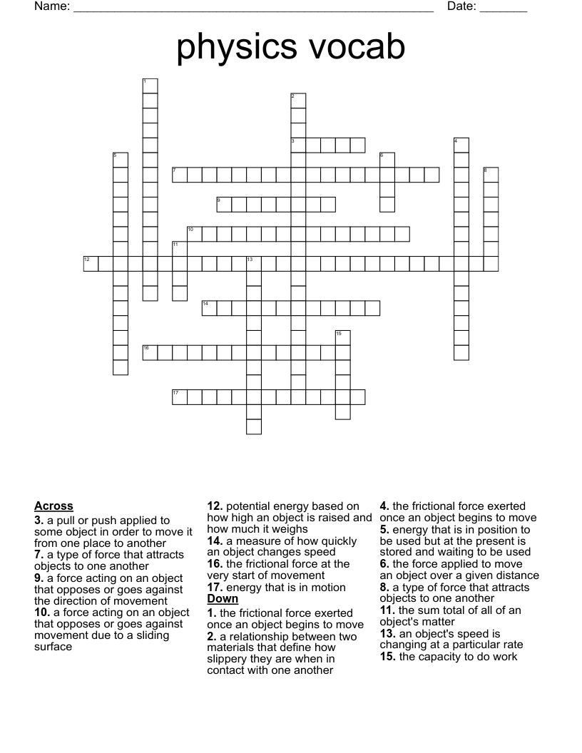 physics vocab Crossword