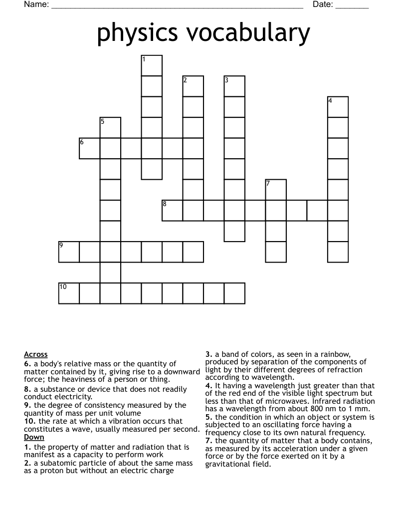 physics vocabulary  Crossword