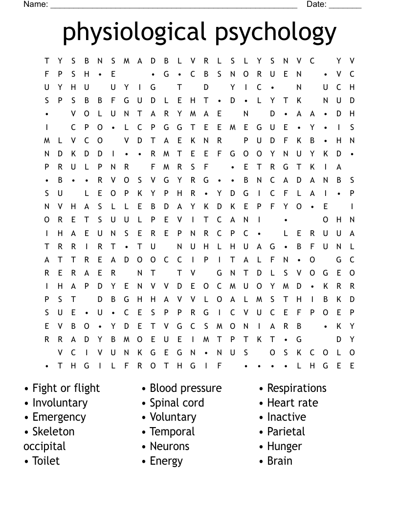 physiological psychology Word Search