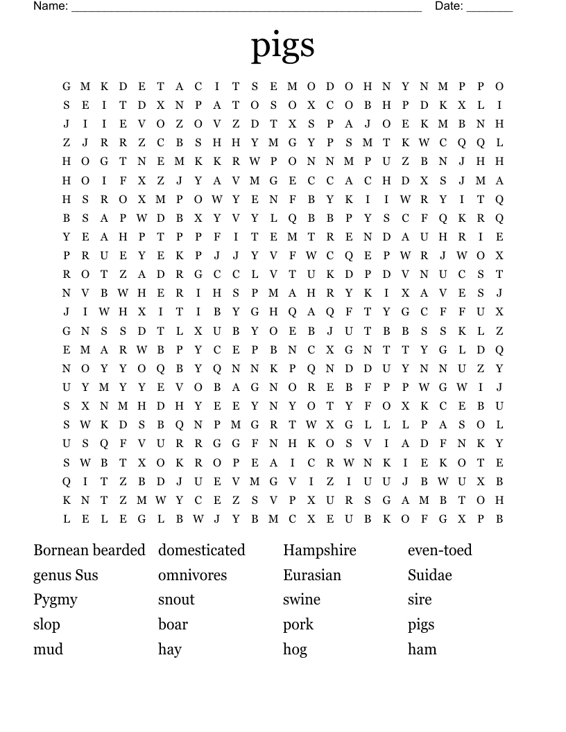 pigs Word Search