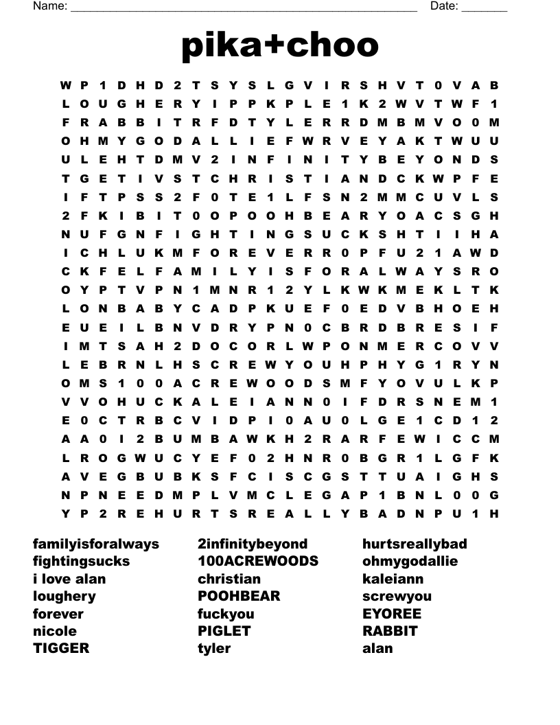 pika+choo Word Search
