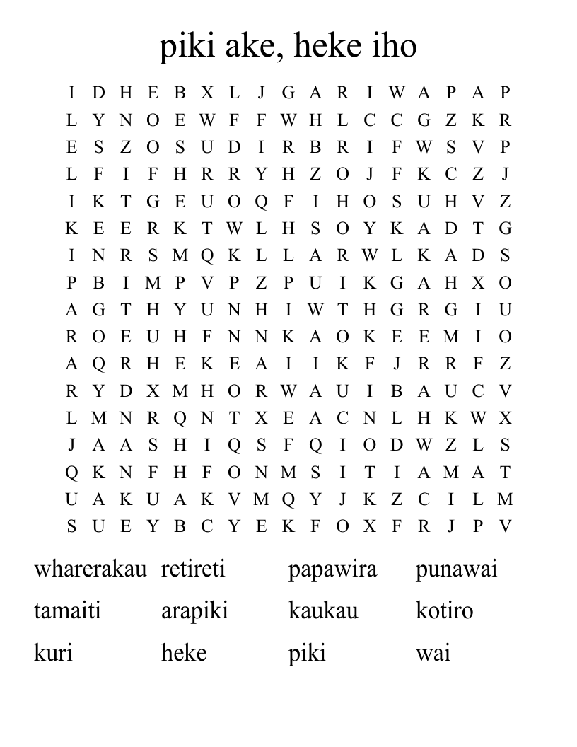 piki ake, heke iho Word Search
