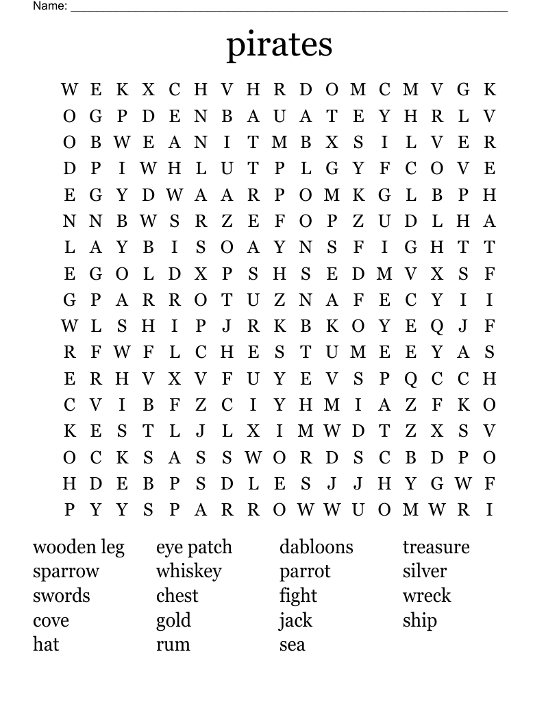 pirates Word Search