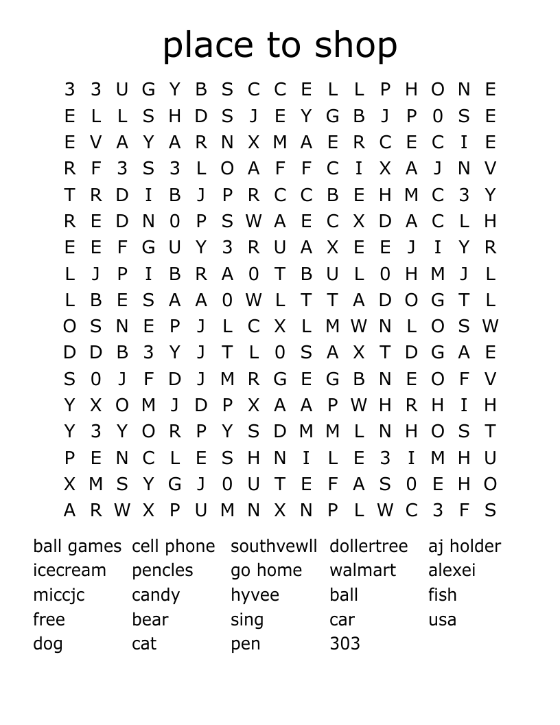 place to shop Word Search