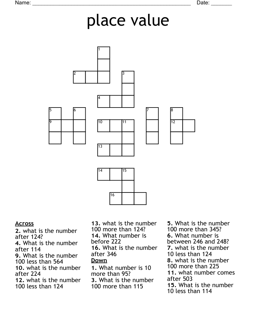 place value Crossword
