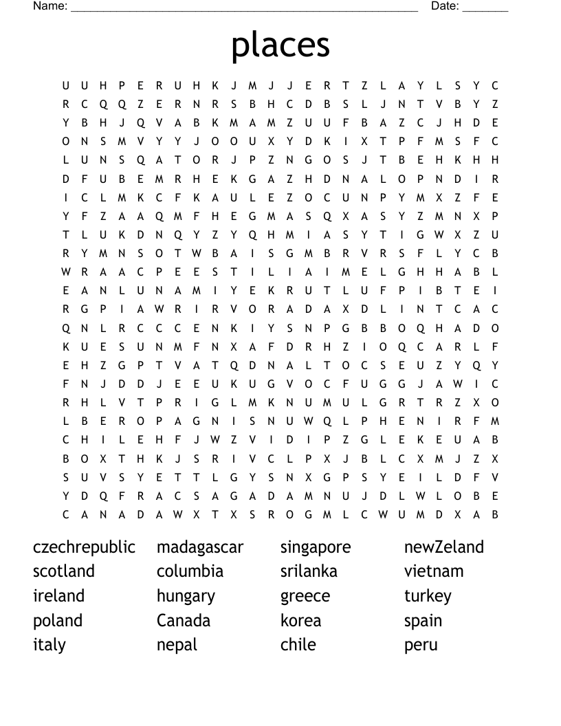 places Word Search