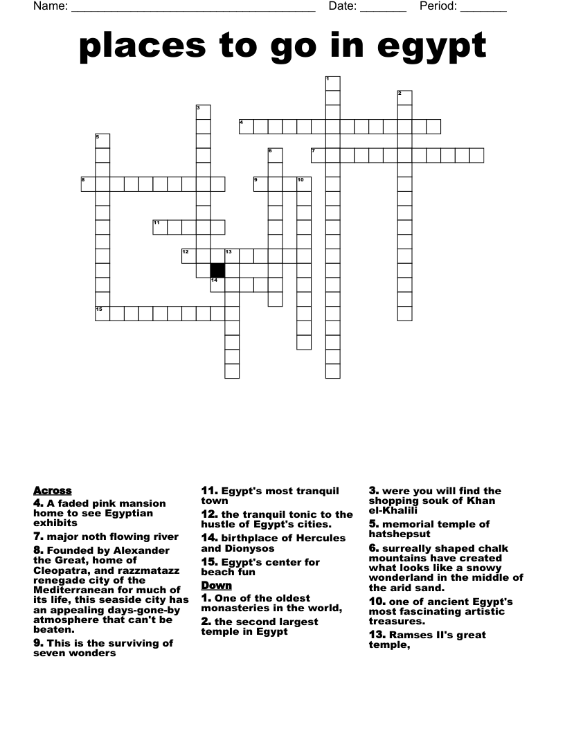 places to go in egypt Crossword