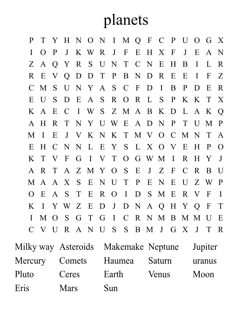 planets  Word Search