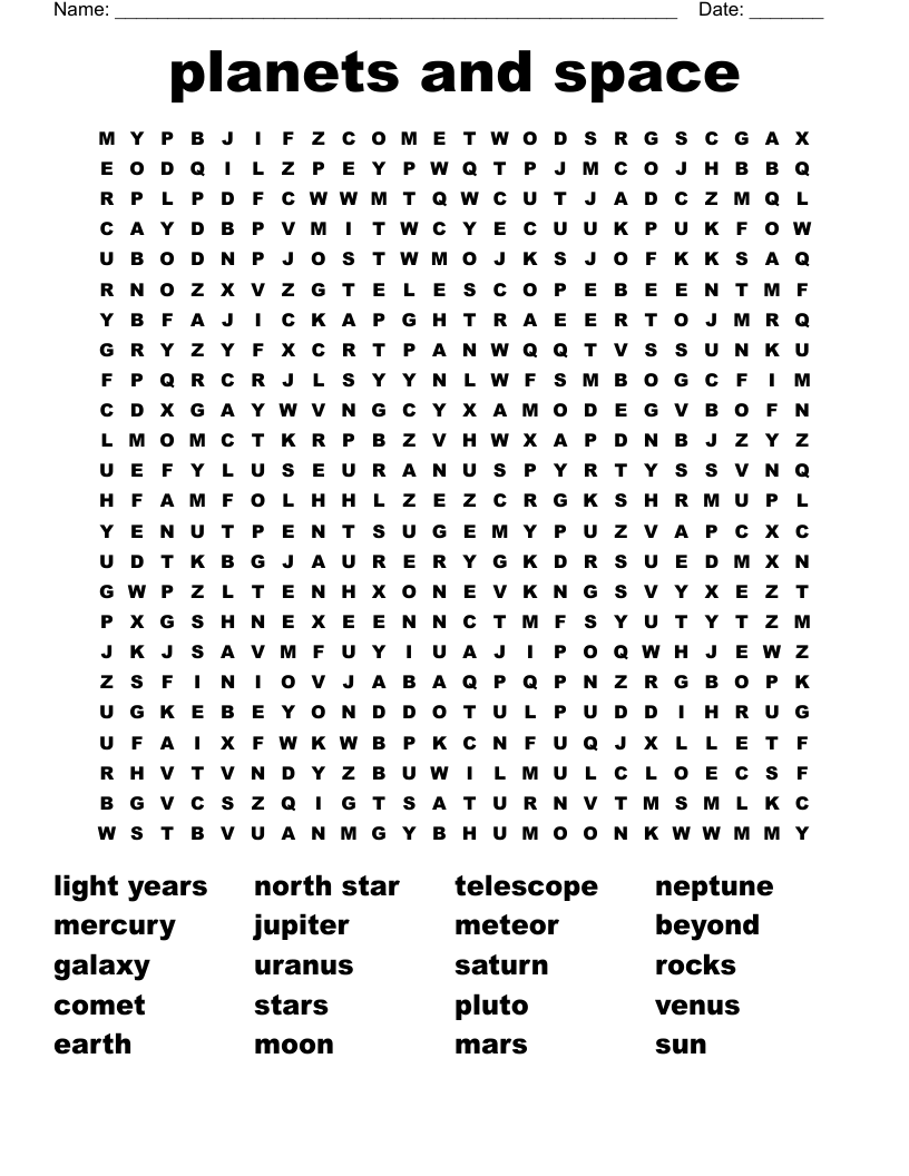 planets and space Word Search