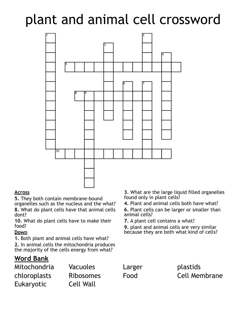 plant and animal cell crossword