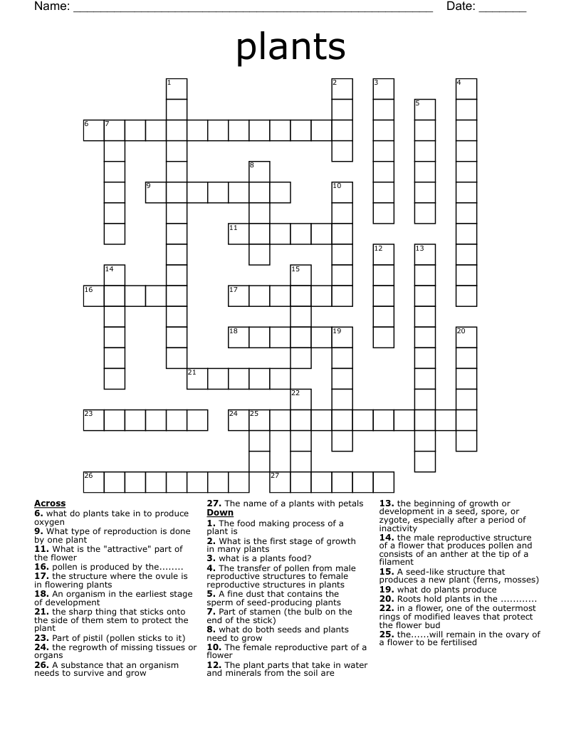 plants  Crossword
