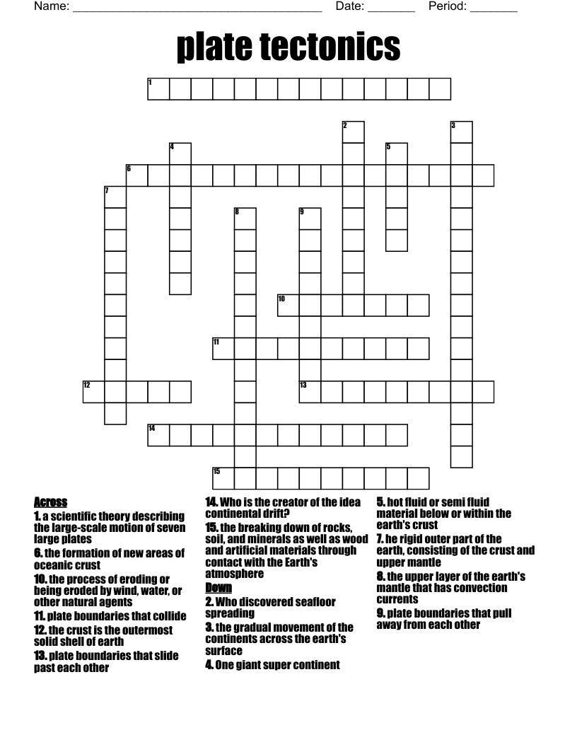 plate tectonics Crossword