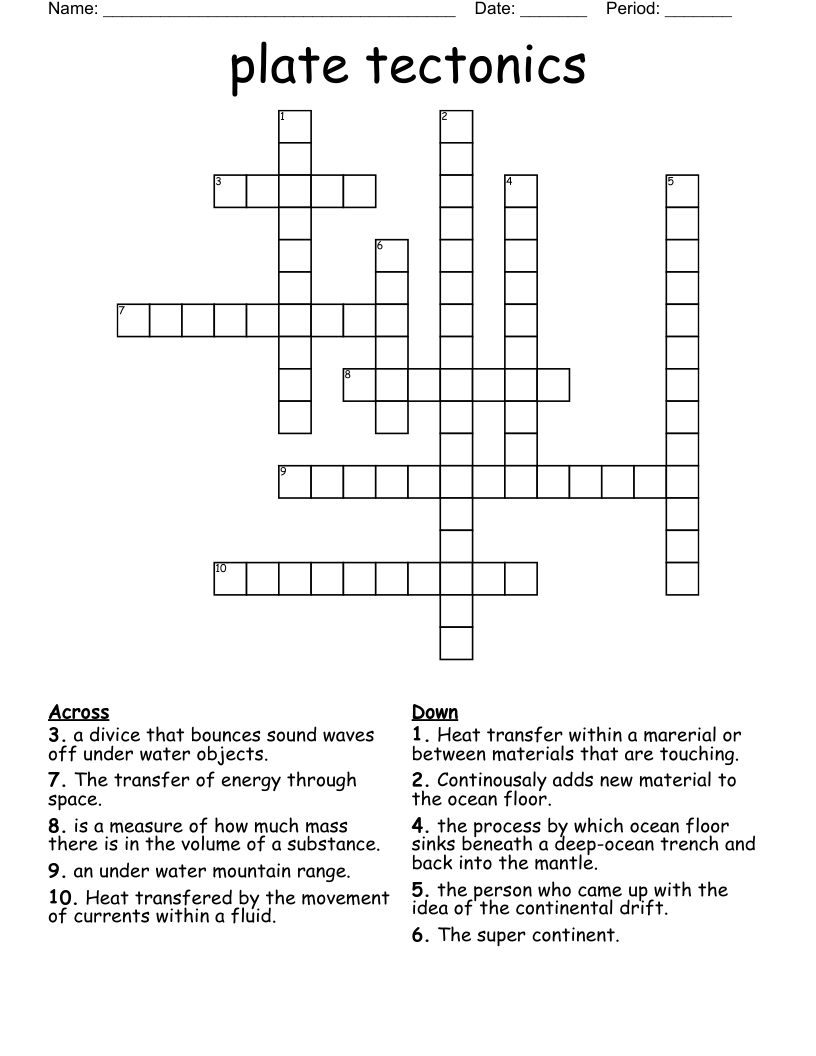 plate tectonics Crossword