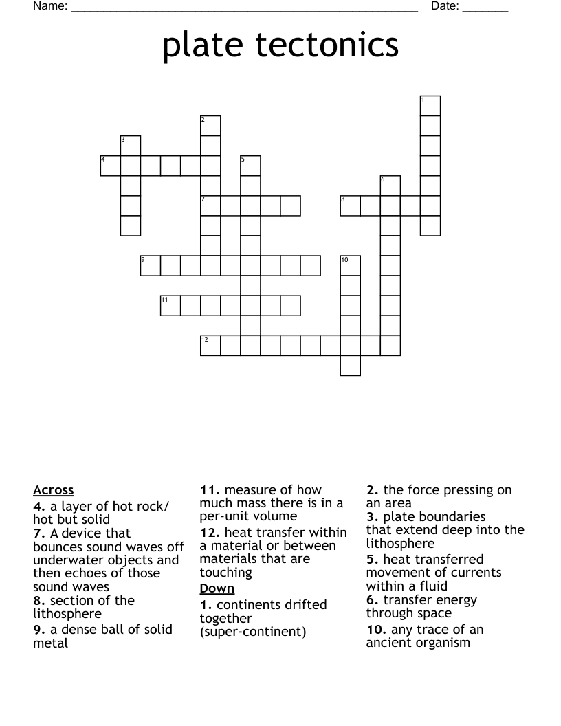 plate tectonics Crossword